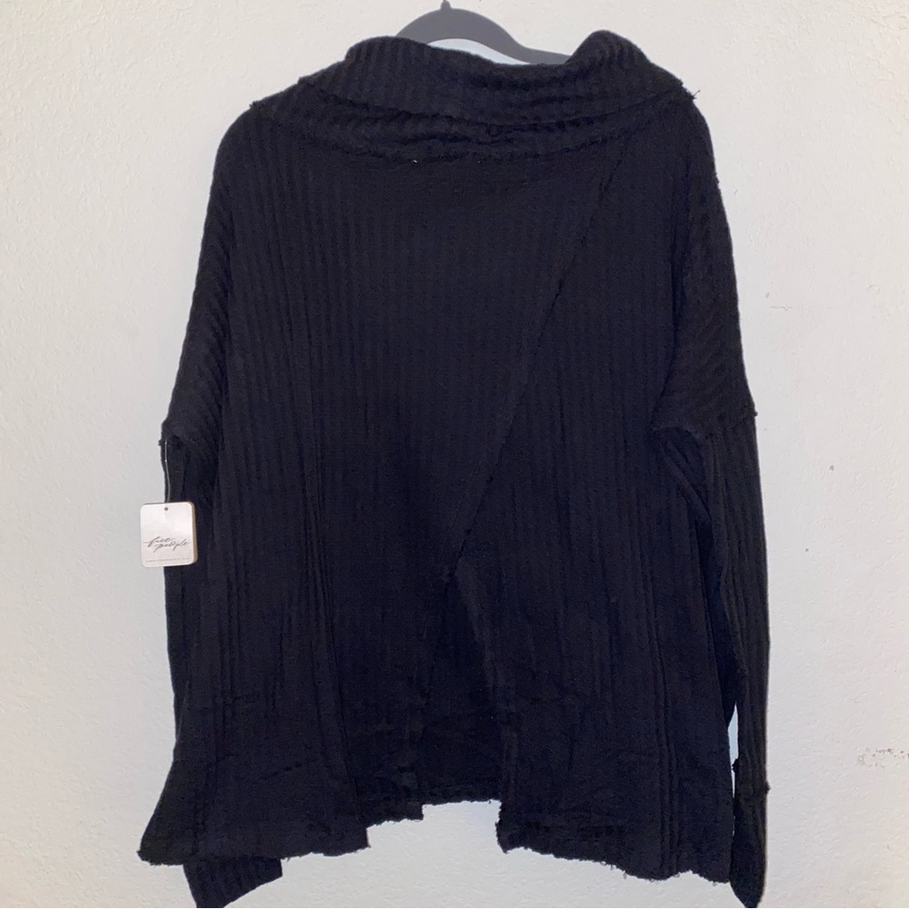 Free People Cozy Minimalist 100% Cotton Waffle Knit Open Back Top Black SP - Picture 2 of 9